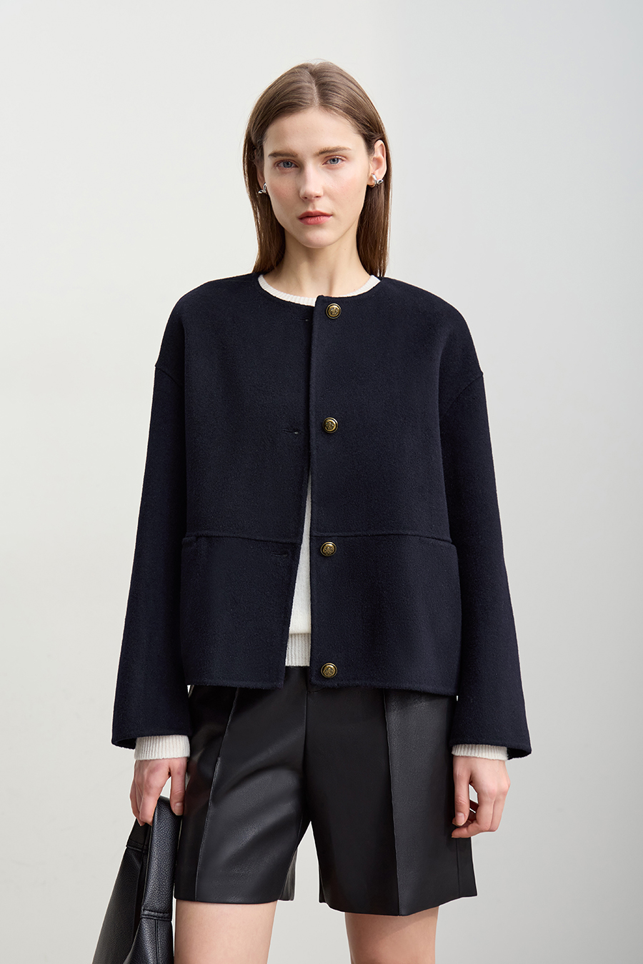 Drop Shoulder Double-faced Wool Coat