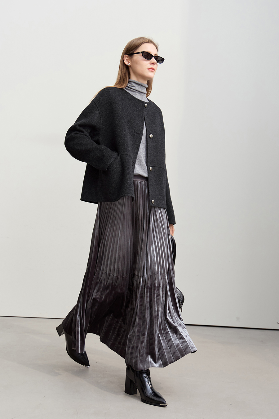 Drop Shoulder Double-faced Wool Coat