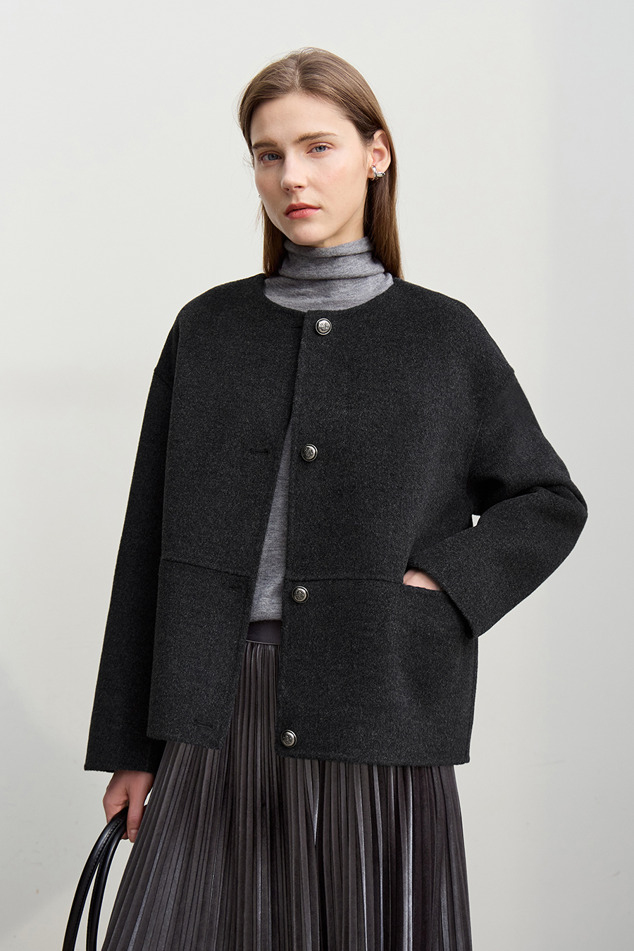 Drop Shoulder Double-faced Wool Coat