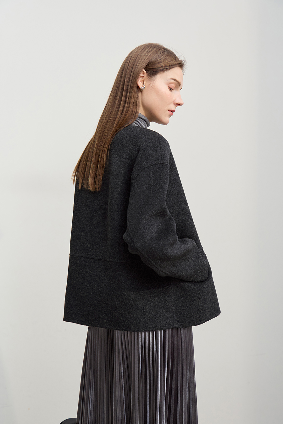 Drop Shoulder Double-faced Wool Coat