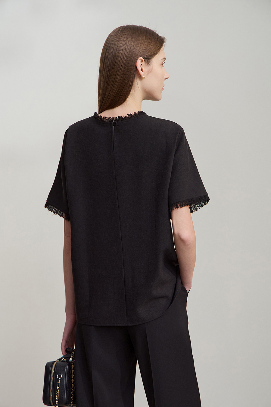 Crew Neck Tweed Chiffon Shirt|AMII-AMII.com