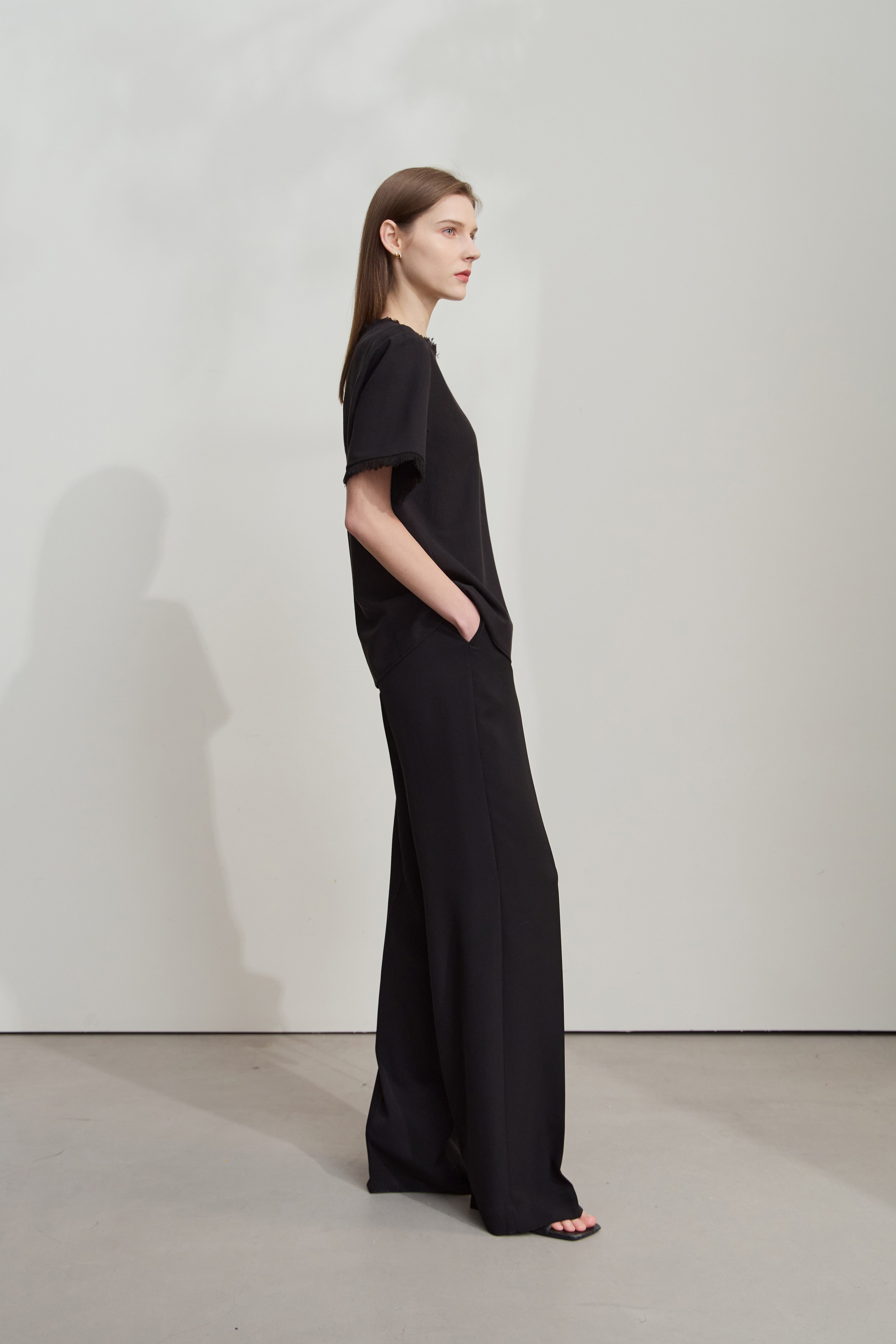 Crew Neck Tweed Chiffon Shirt|AMII-AMII.com