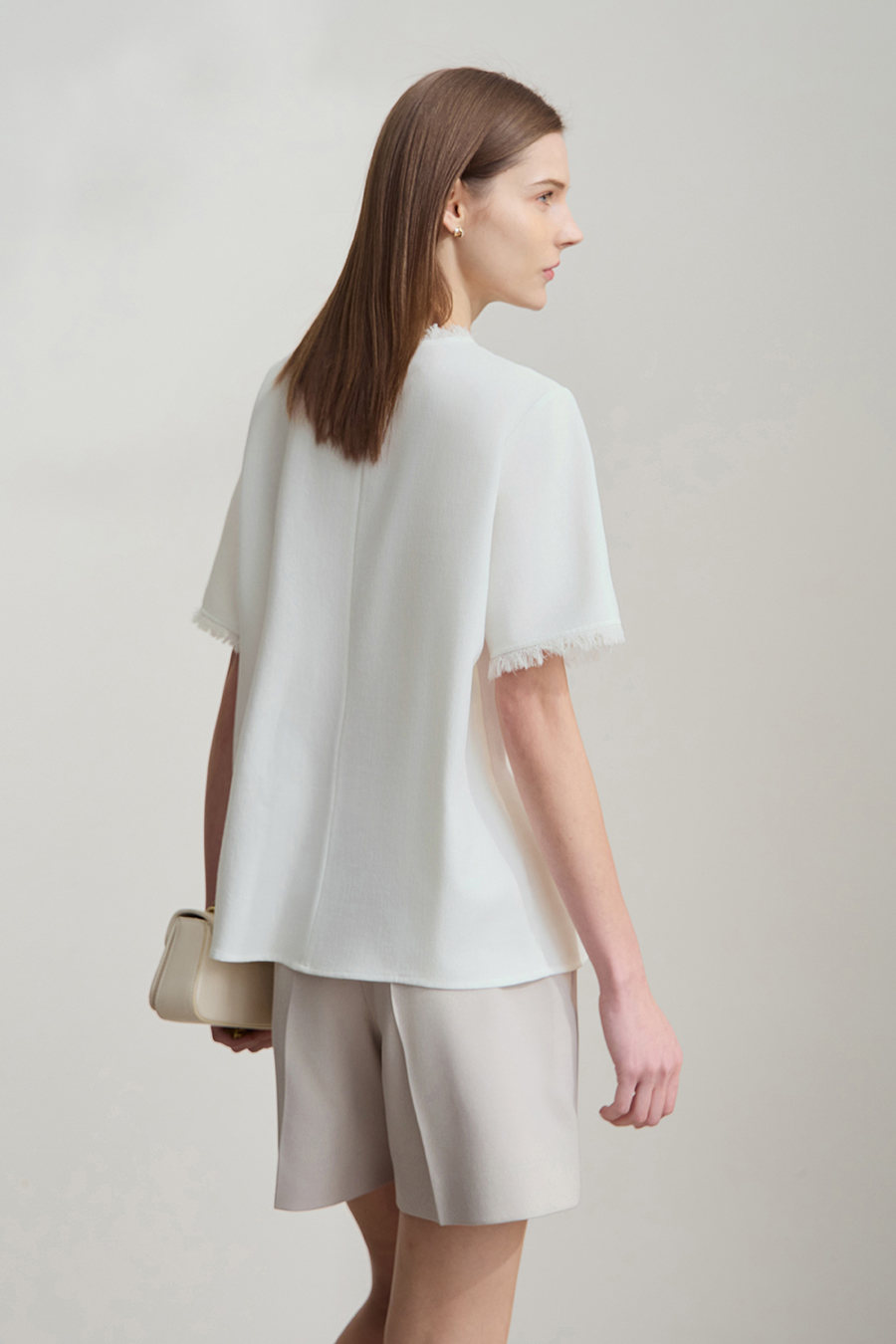 Crew Neck Tweed Chiffon Shirt|AMII-AMII.com