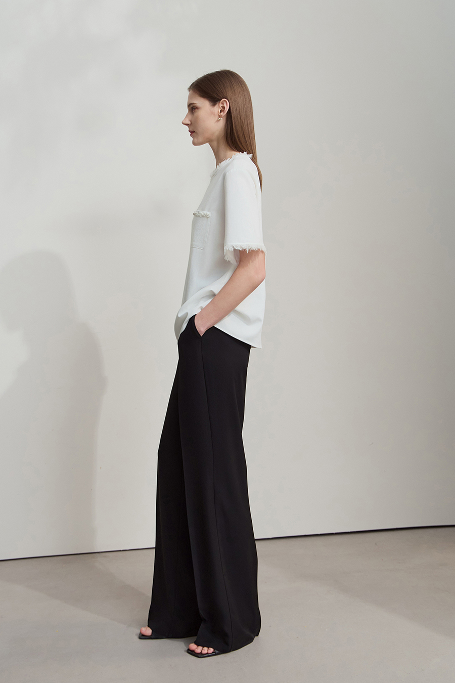 Crew Neck Tweed Chiffon Shirt|AMII-AMII.com