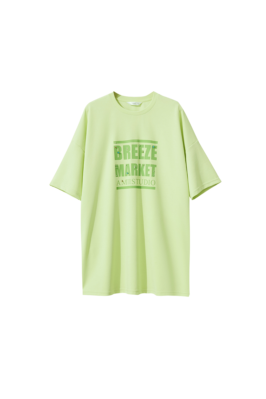 Letter printed rhinestone-studded tee|AMII