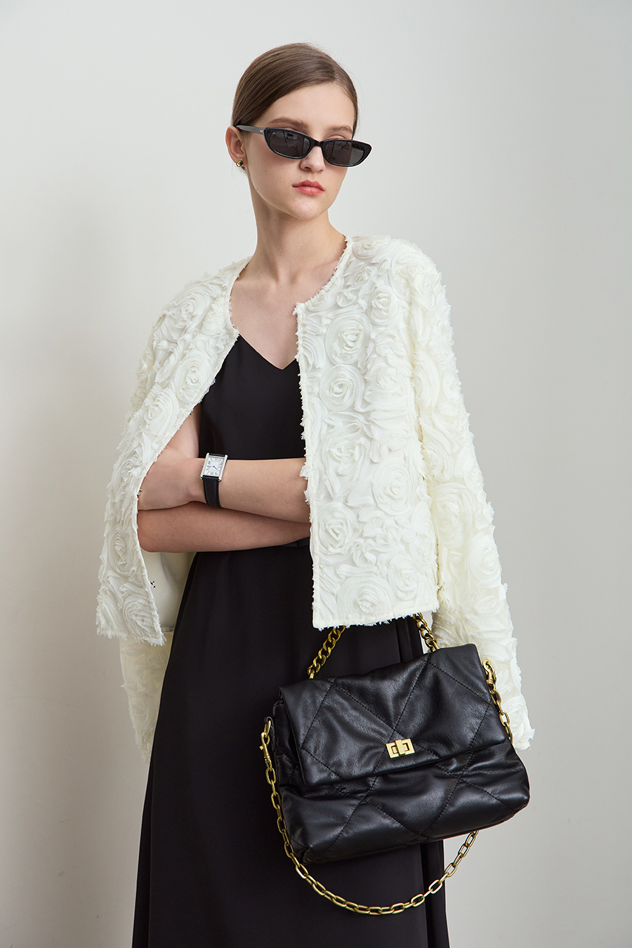 Three - dimensional Flower Crew Neck Jacket|AMII-AMII.com