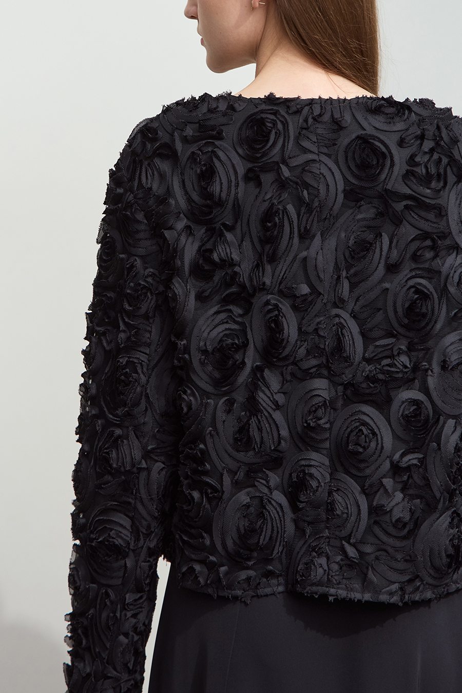 Three - dimensional Flower Crew Neck Jacket|AMII-AMII.com