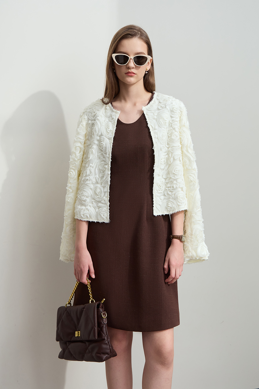 Three - dimensional Flower Crew Neck Jacket|AMII-AMII.com