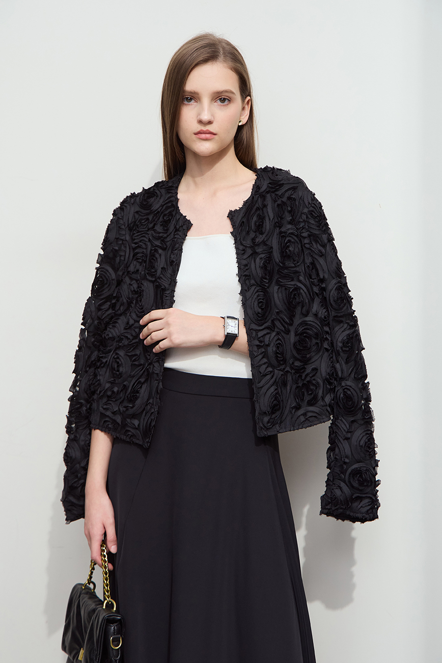 Three - dimensional Flower Crew Neck Jacket|AMII-AMII.com