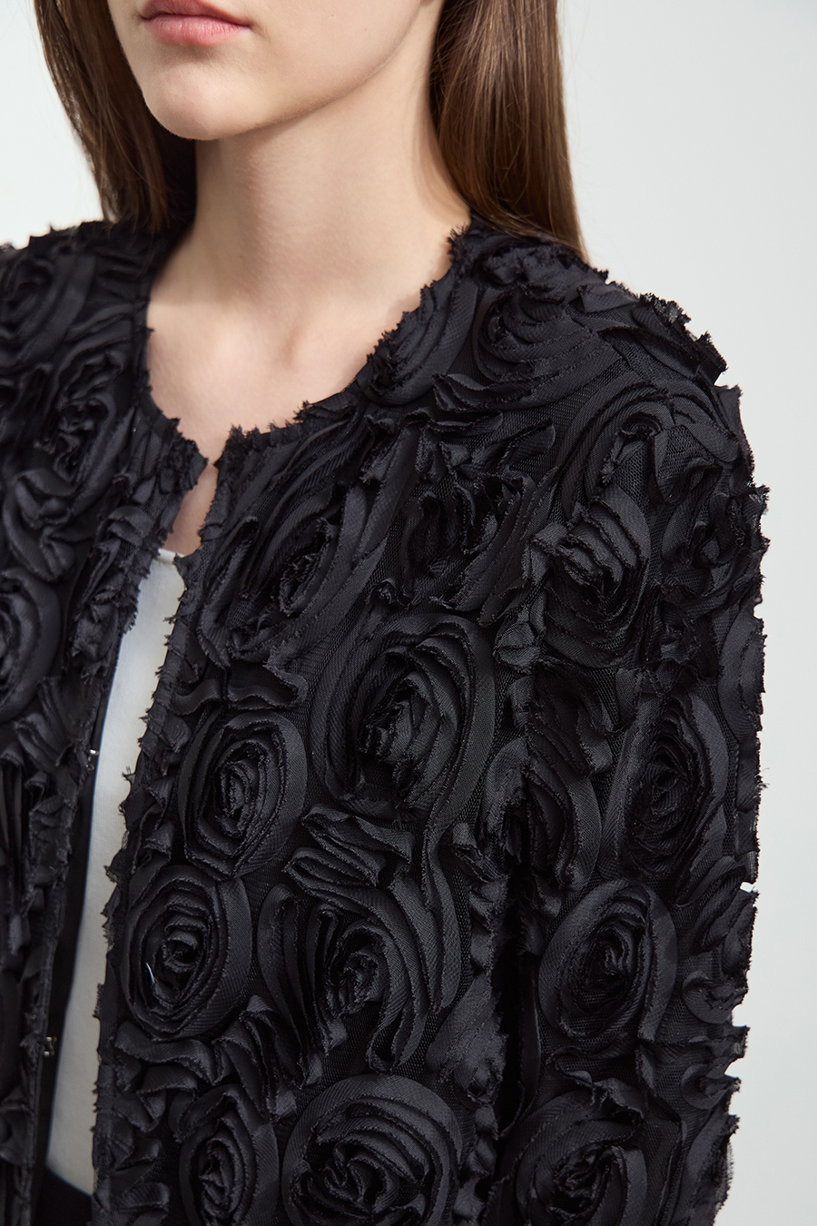 Three - dimensional Flower Crew Neck Jacket|AMII-AMII.com