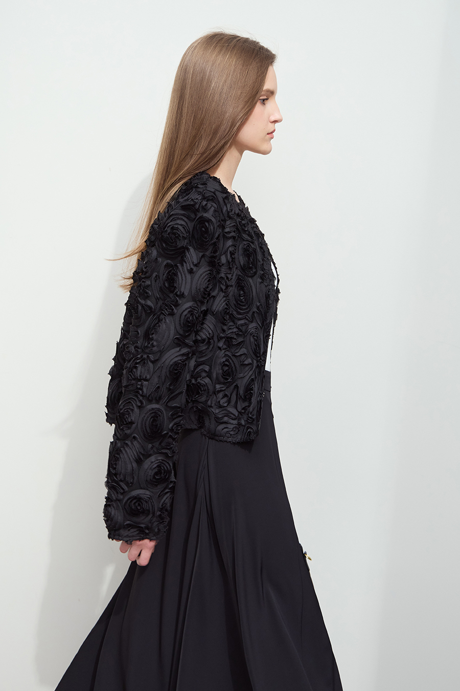 Three - dimensional Flower Crew Neck Jacket|AMII-AMII.com