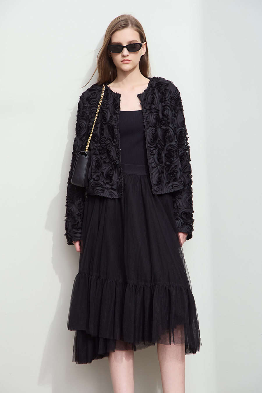 Three - dimensional Flower Crew Neck Jacket|AMII-AMII.com