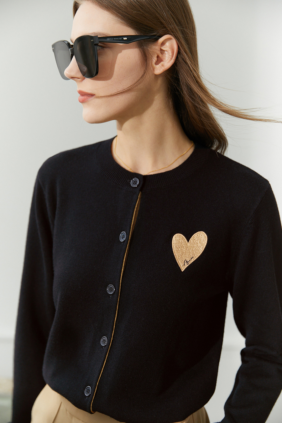 Color-block Heart Pattern Knit Cardigan