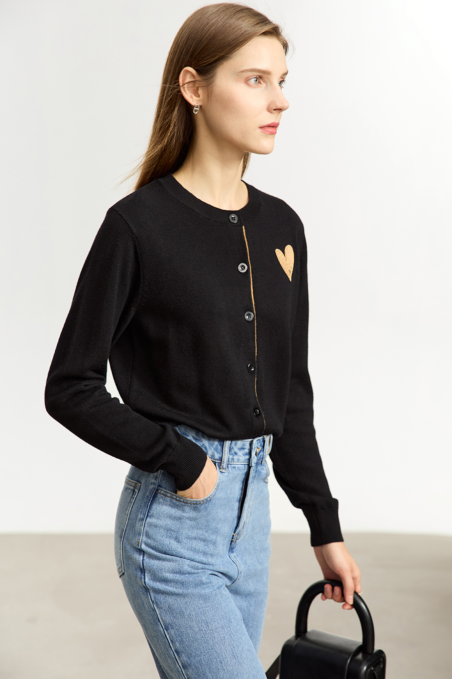 Color-block Heart Pattern Knit Cardigan