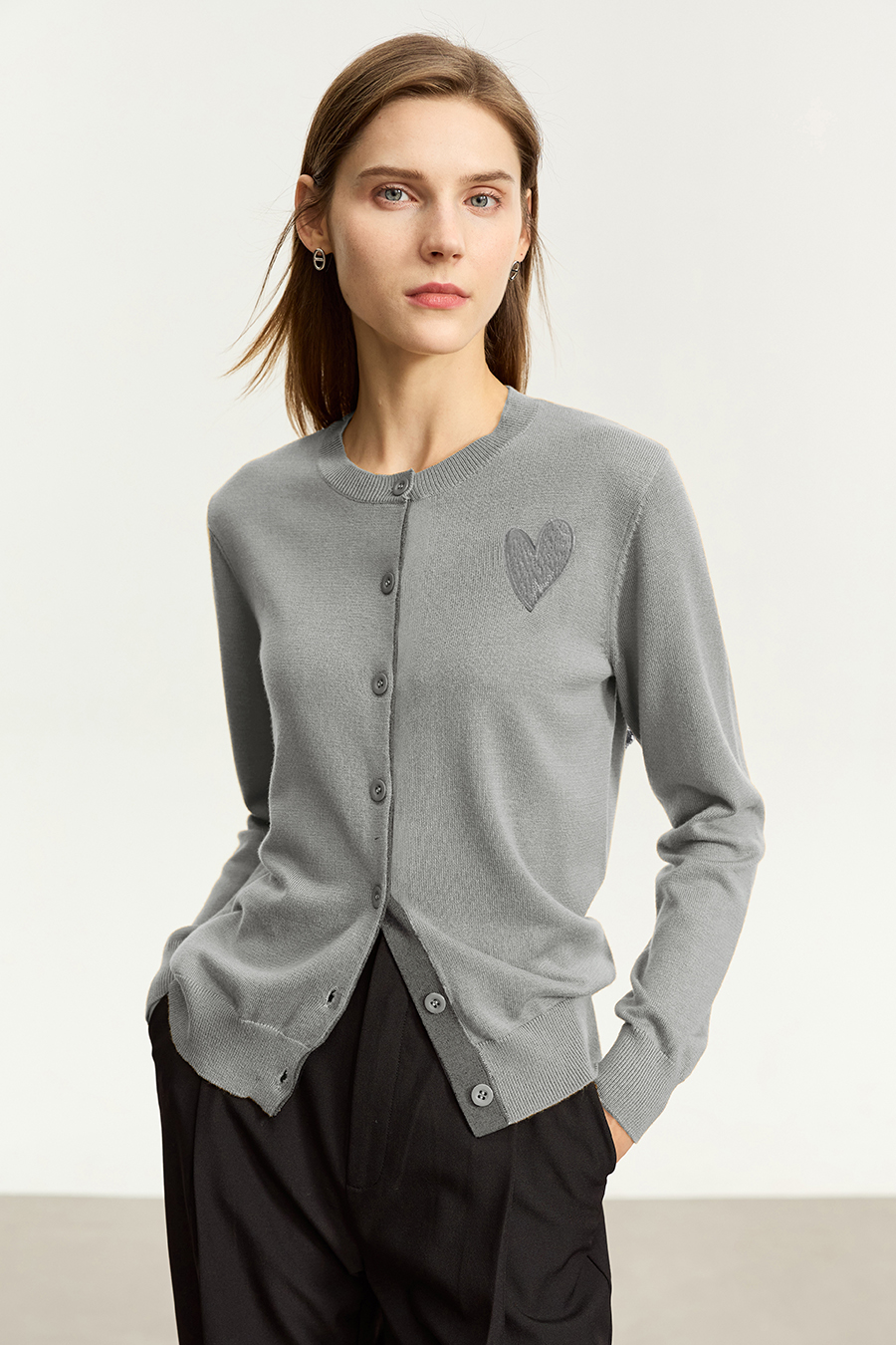 Color-block Heart Pattern Knit Cardigan