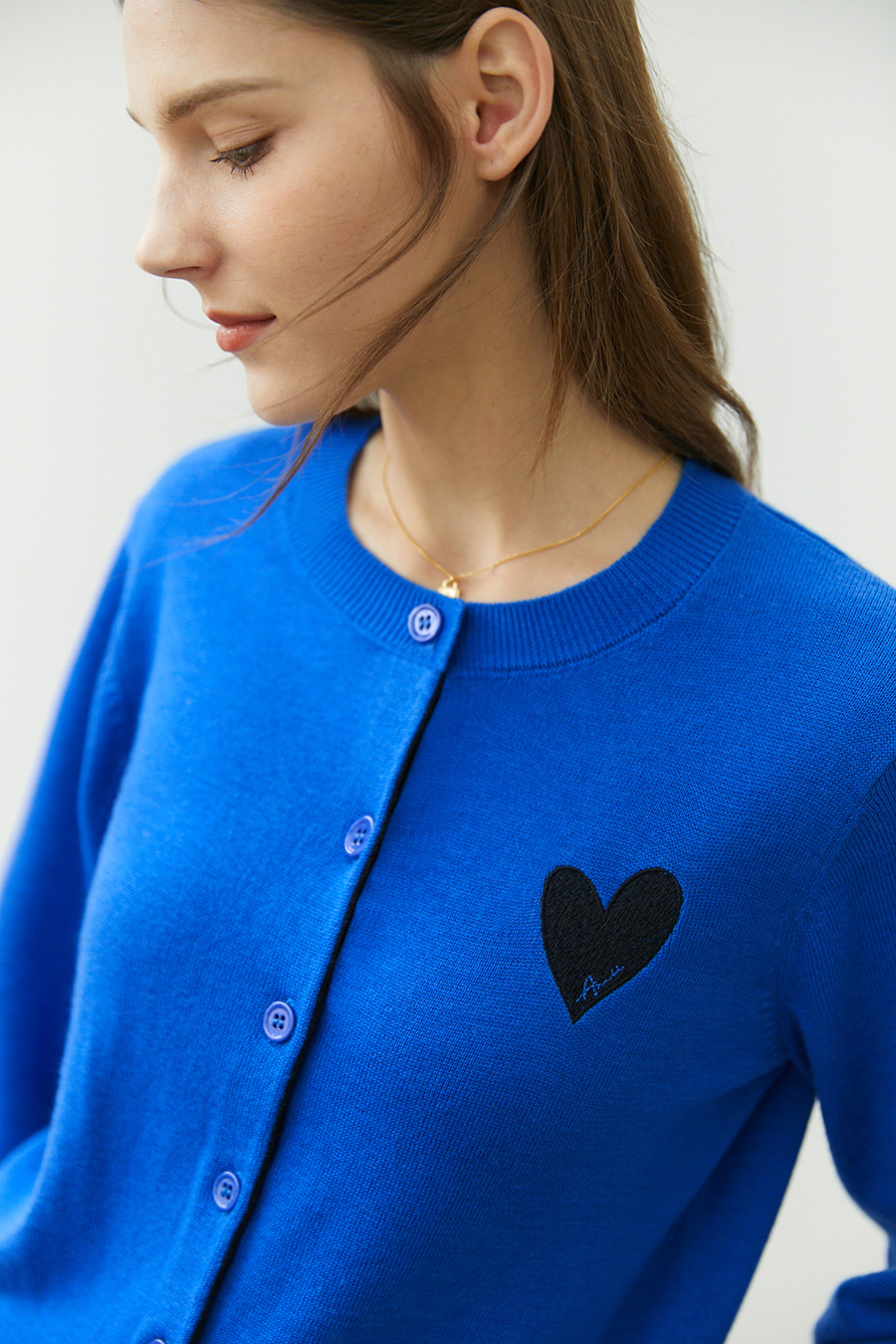 Color-block Heart Pattern Knit Cardigan