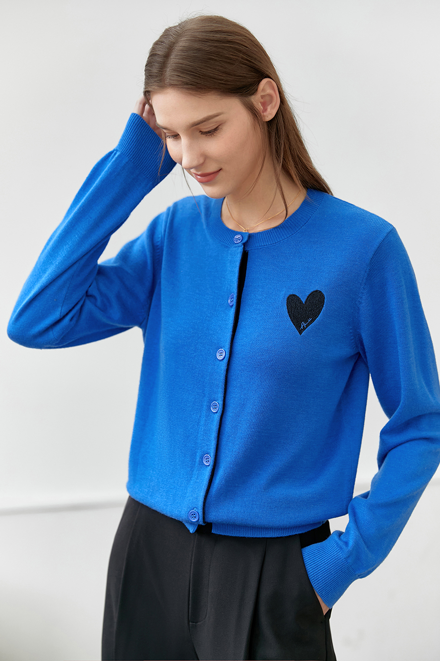 Color-block Heart Pattern Knit Cardigan