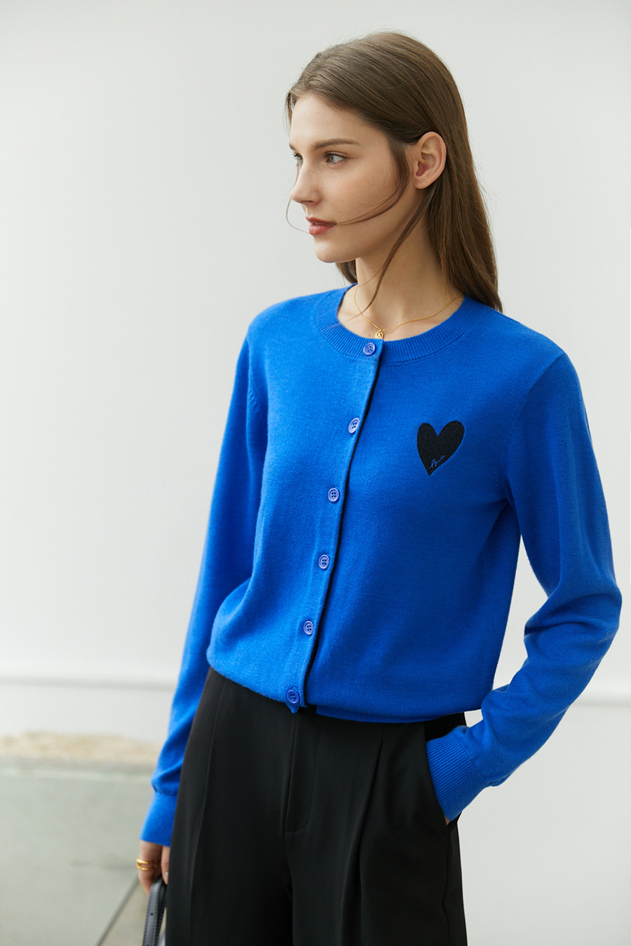 Color-block Heart Pattern Knit Cardigan