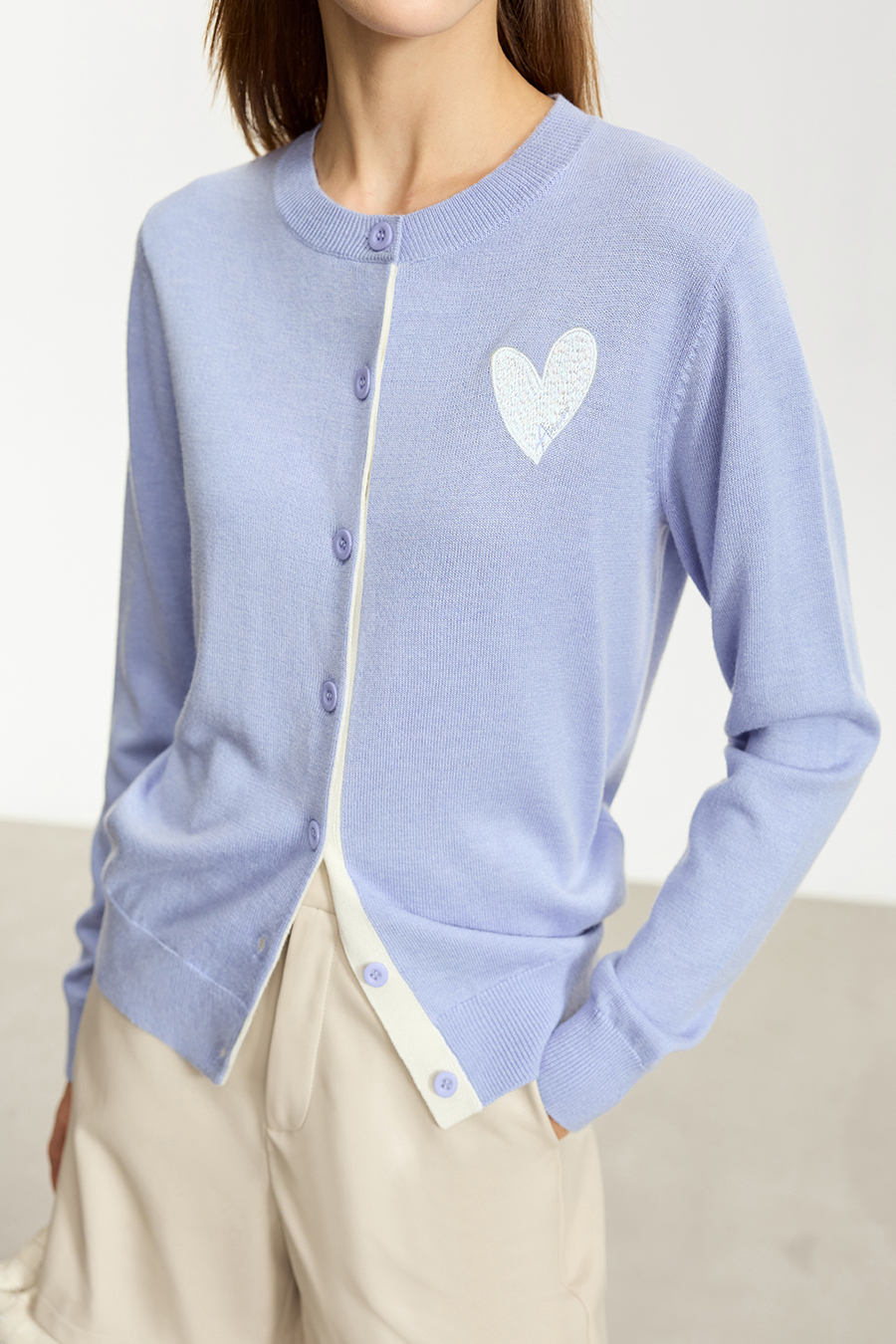 Color-block Heart Pattern Knit Cardigan