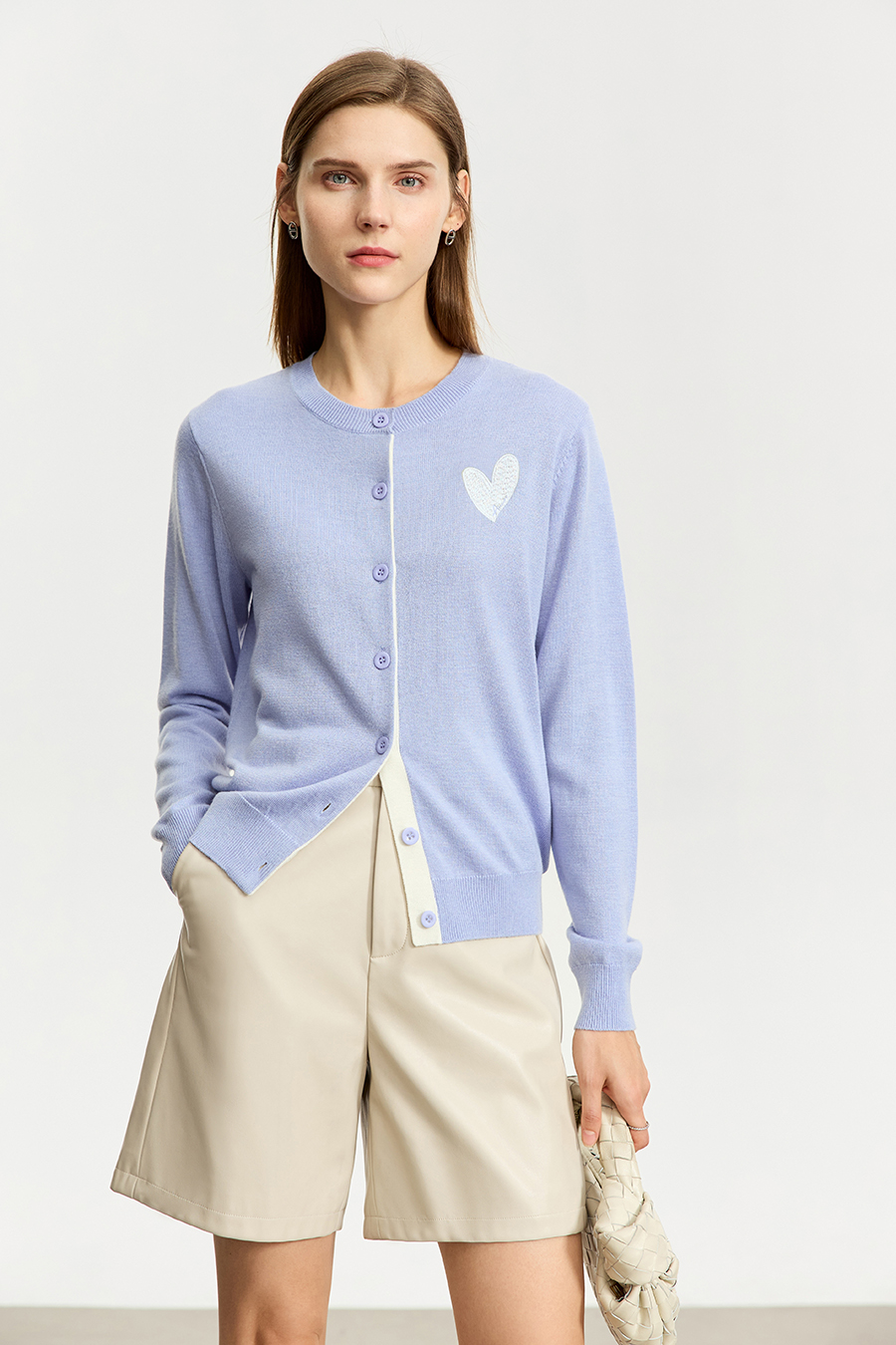 Color-block Heart Pattern Knit Cardigan