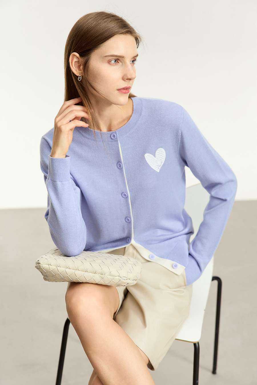 Color-block Heart Pattern Knit Cardigan