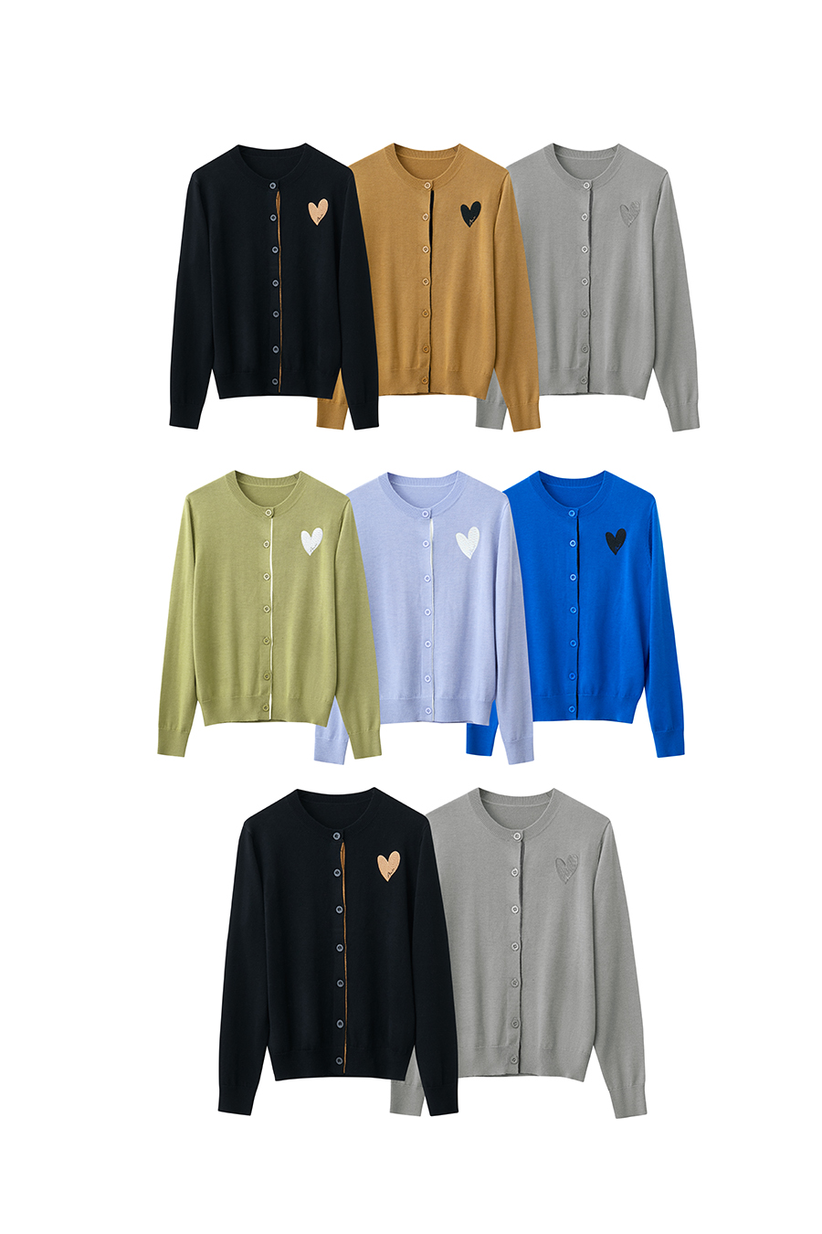 Color-block Heart Pattern Knit Cardigan