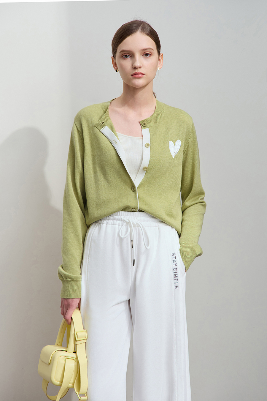 Color-block Heart Pattern Knit Cardigan