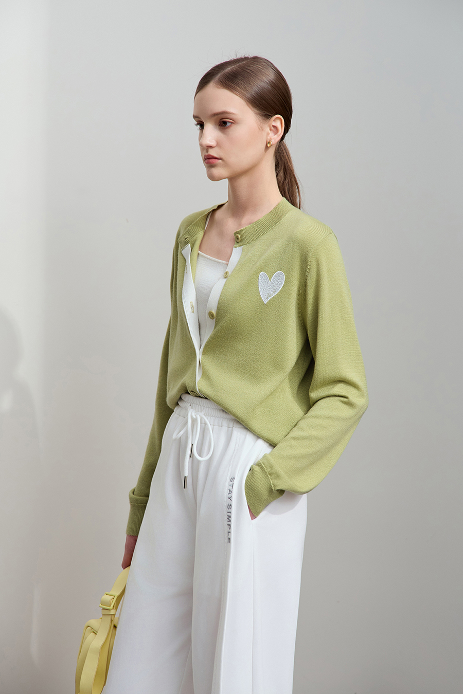 Color-block Heart Pattern Knit Cardigan