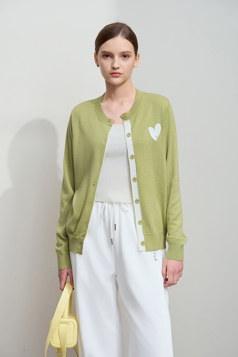 Color-block Heart Pattern Knit Cardigan