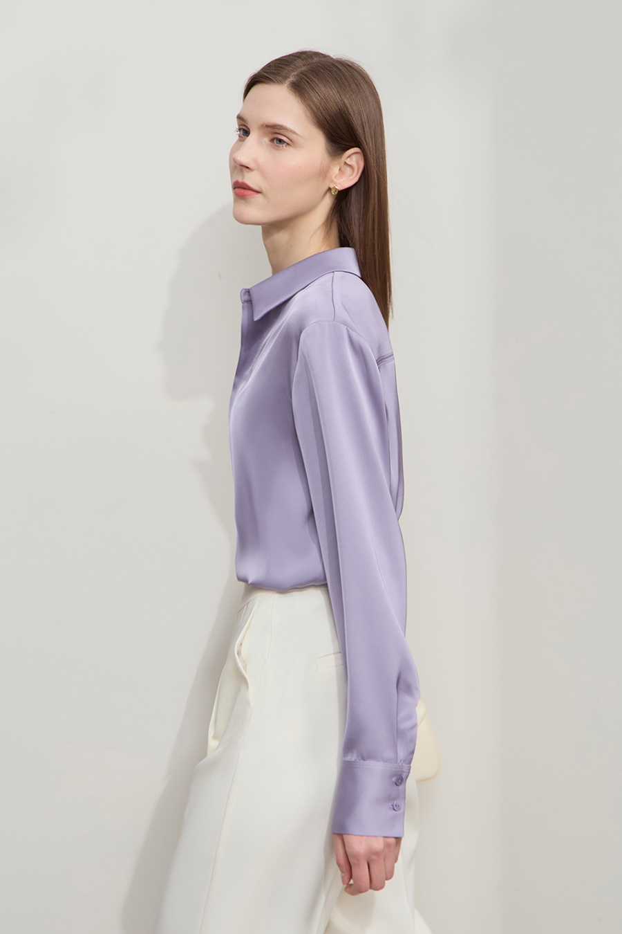 Satin Straight Leg Long Sleeve Shirt|AMII-AMII.com