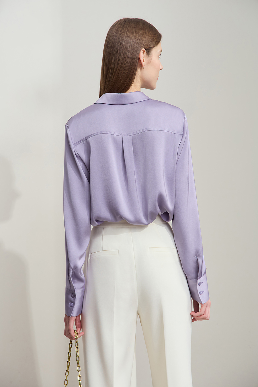 Satin Straight Leg Long Sleeve Shirt|AMII-AMII.com
