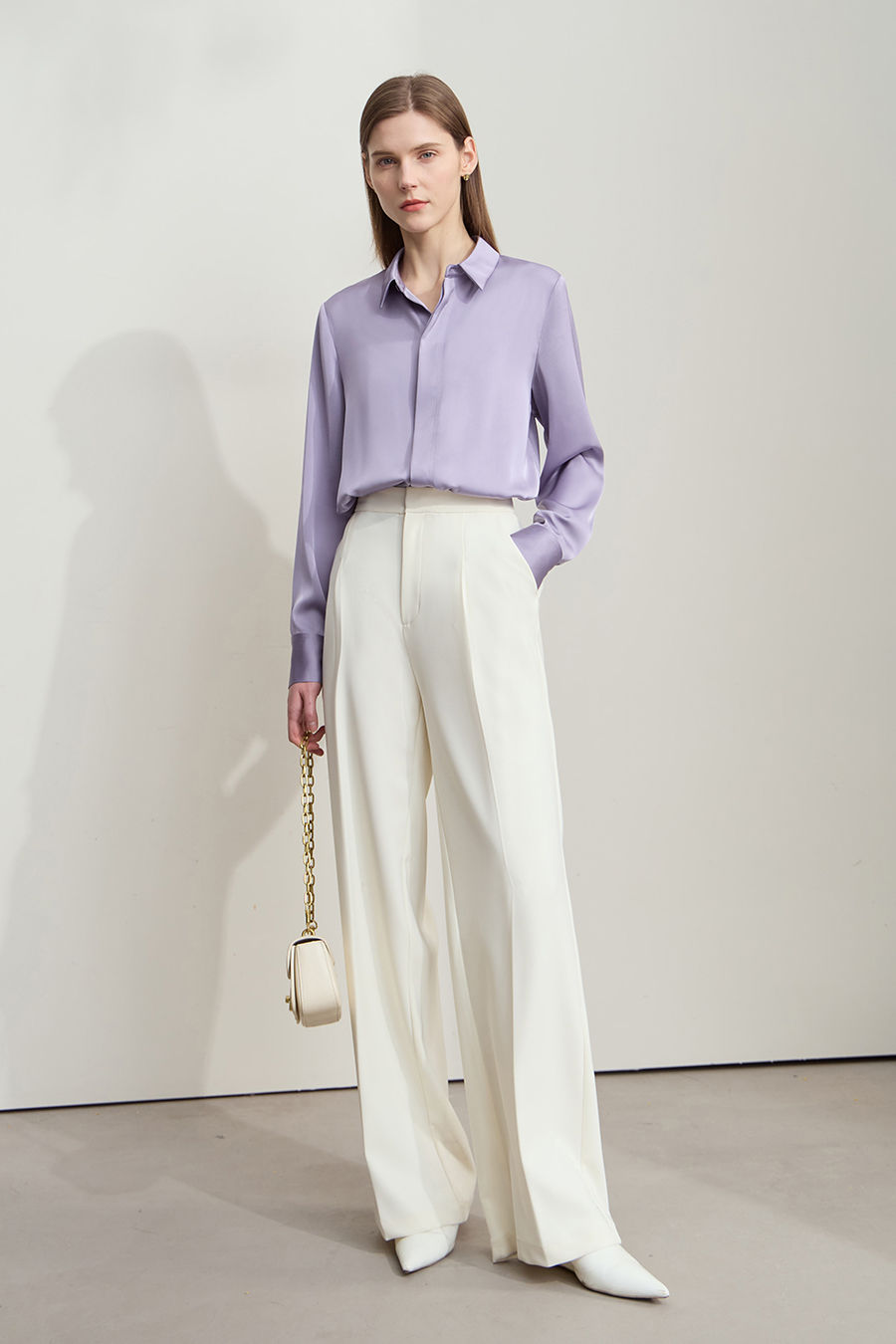 Satin Straight Leg Long Sleeve Shirt|AMII-AMII.com