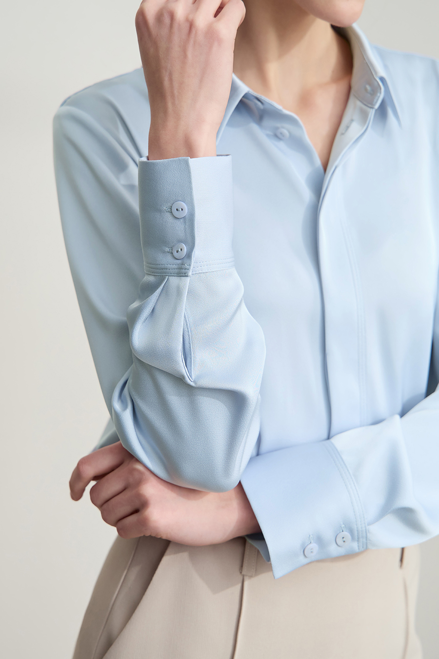 Satin Straight Leg Long Sleeve Shirt|AMII-AMII.com