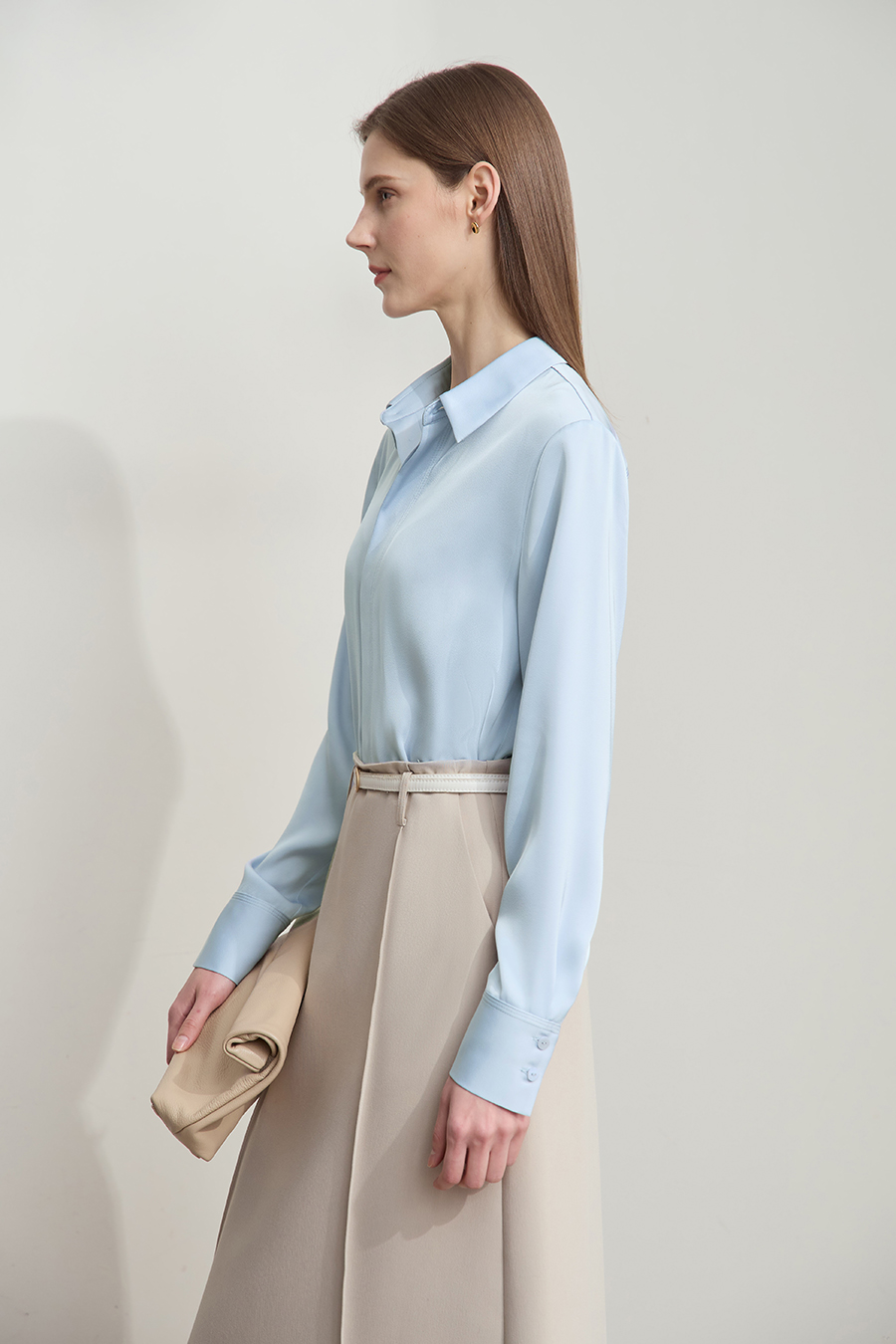 Satin Straight Leg Long Sleeve Shirt|AMII-AMII.com