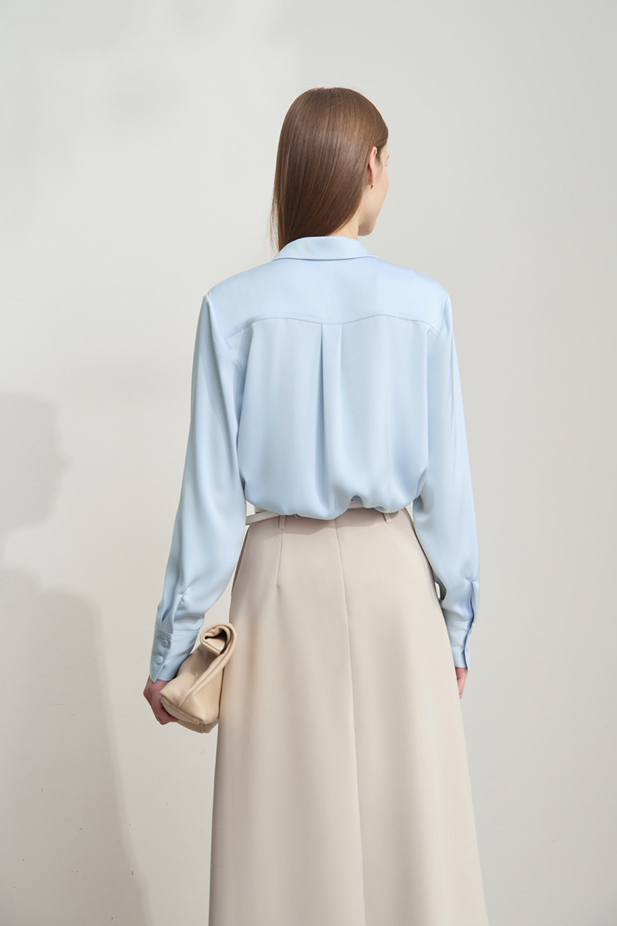 Satin Straight Leg Long Sleeve Shirt|AMII-AMII.com
