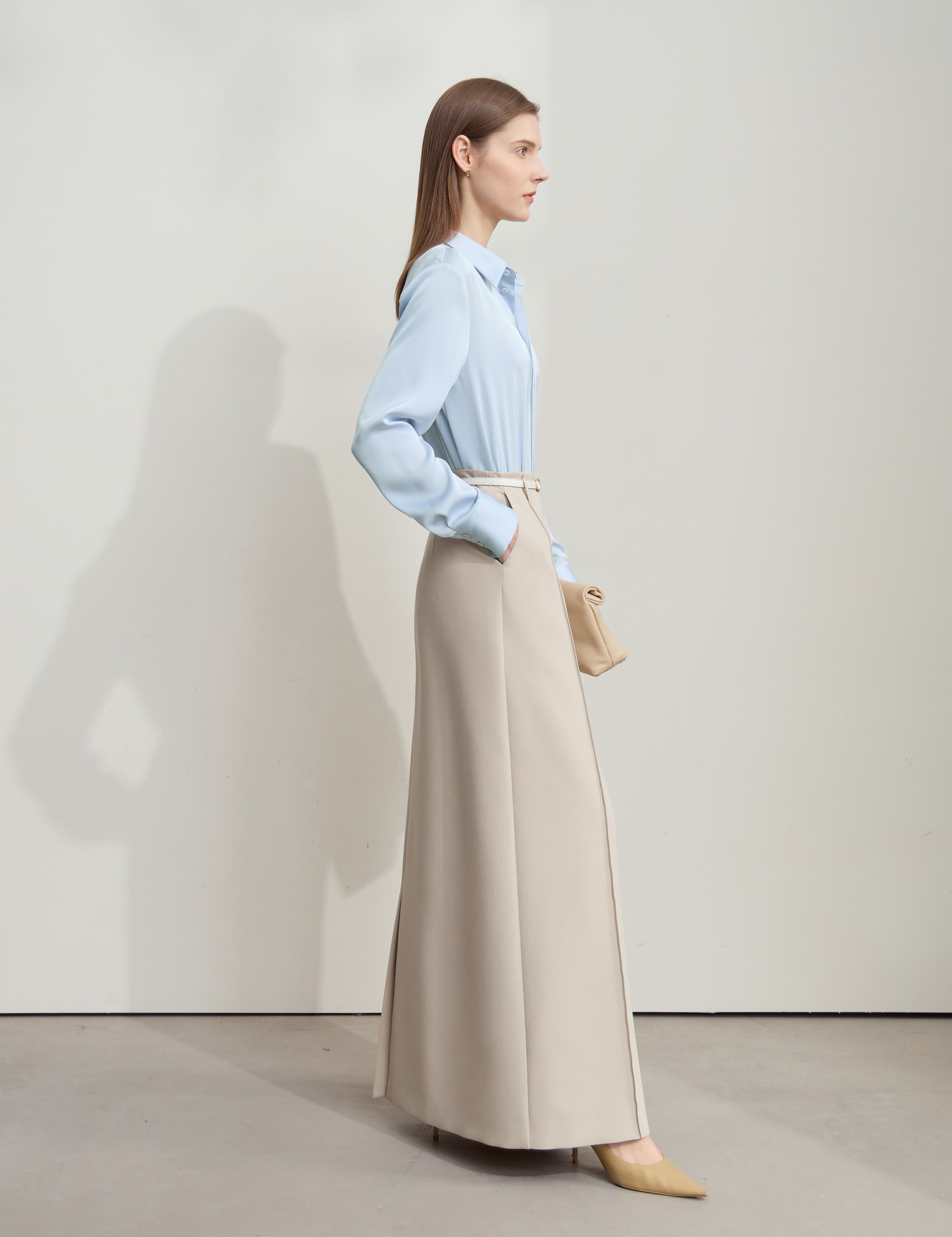 Satin Straight Leg Long Sleeve Shirt|AMII-AMII.com