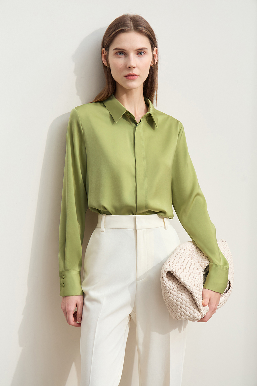 Satin Straight Leg Long Sleeve Shirt|AMII-AMII.com