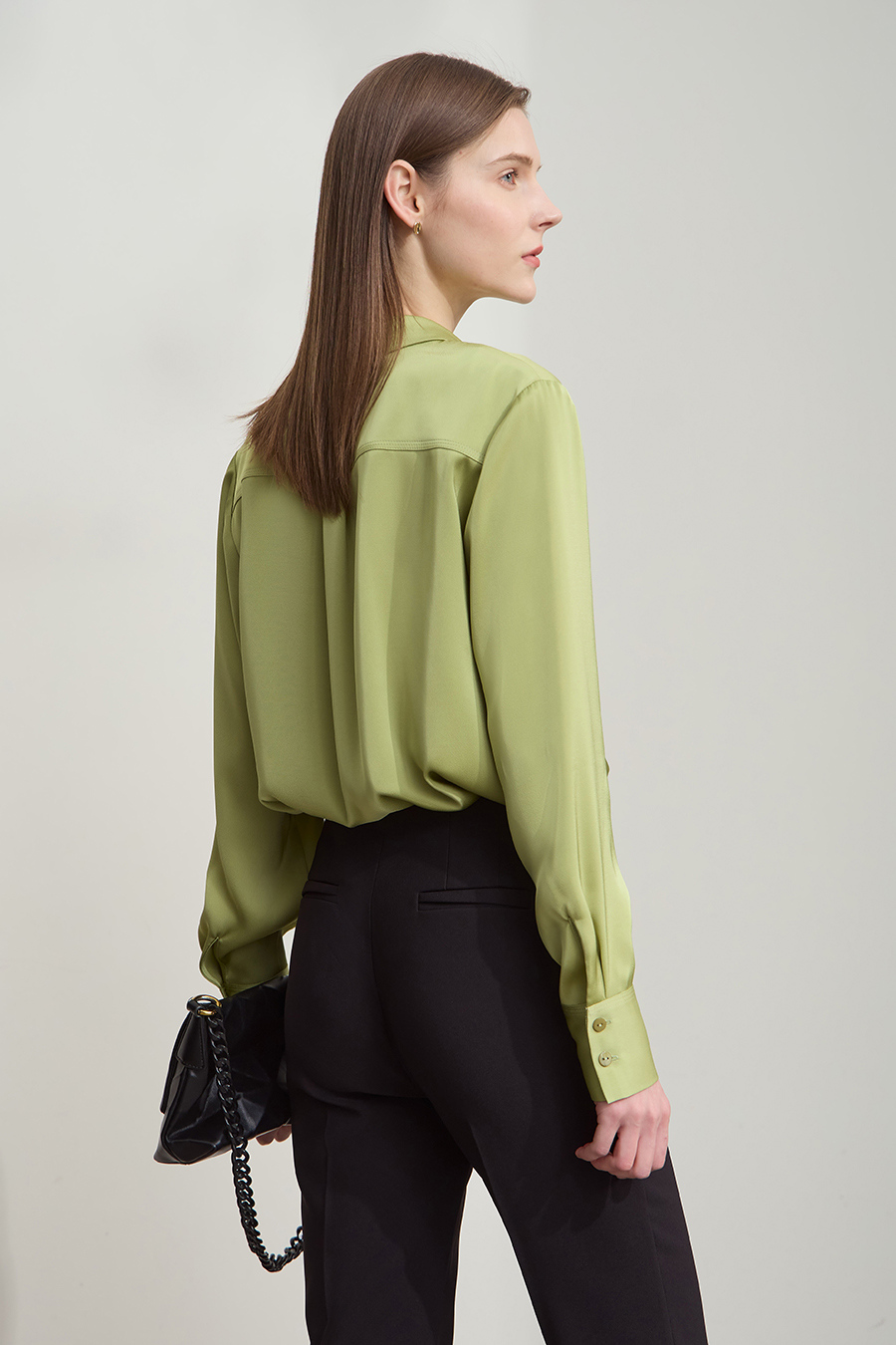 Satin Straight Leg Long Sleeve Shirt|AMII-AMII.com
