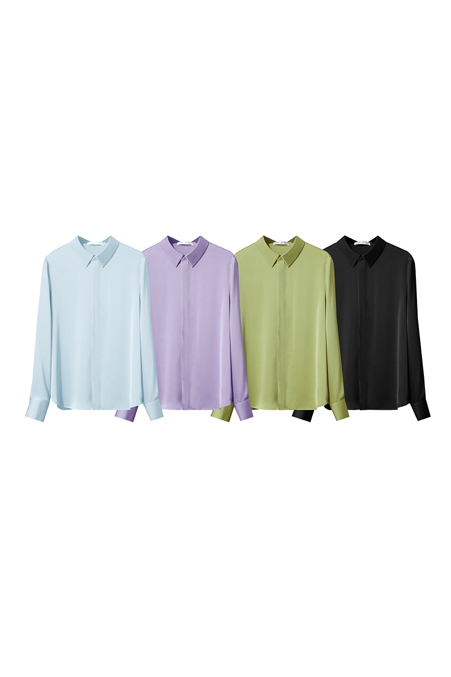 Satin Straight Leg Long Sleeve Shirt|AMII-AMII.com