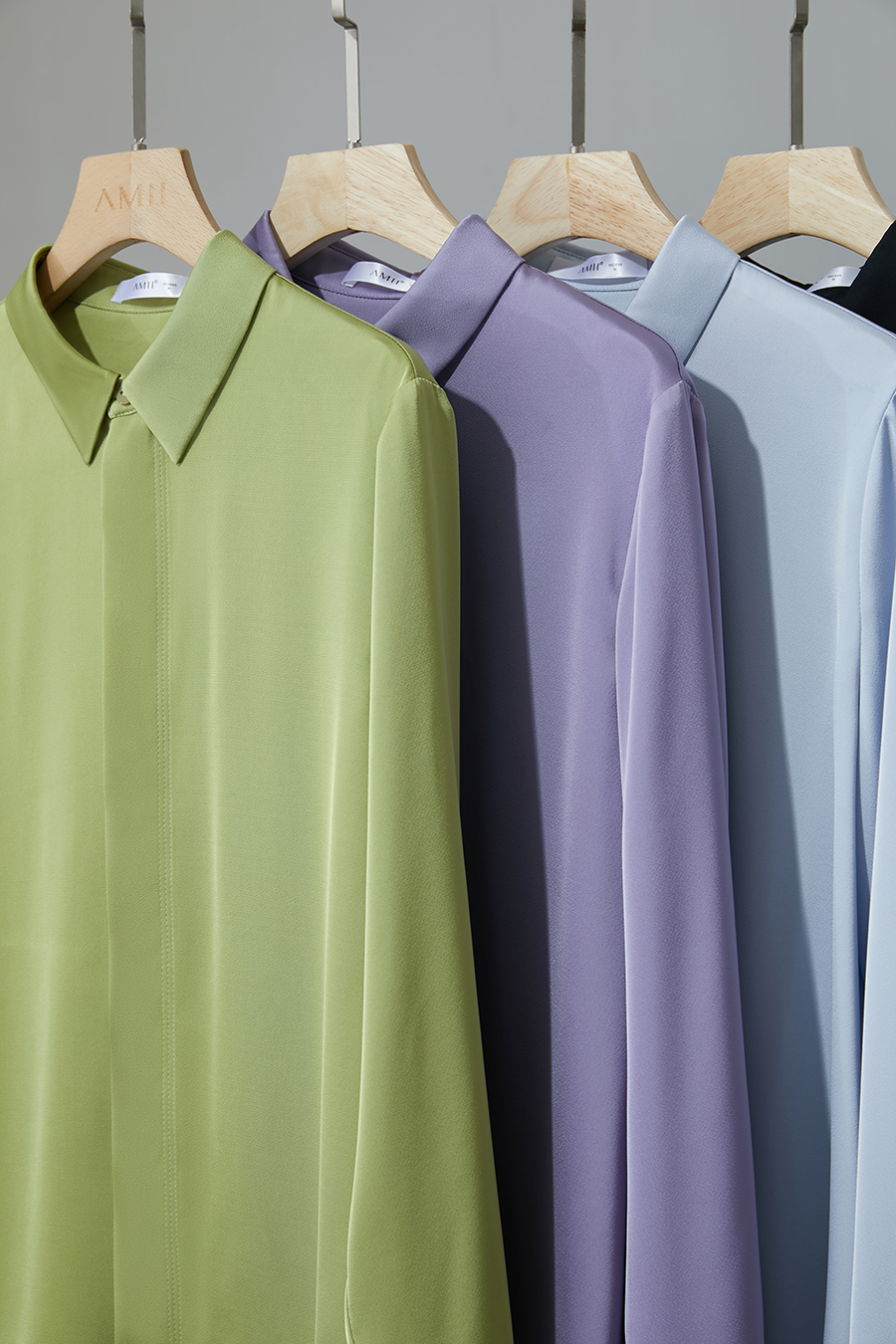 Satin Straight Leg Long Sleeve Shirt|AMII-AMII.com