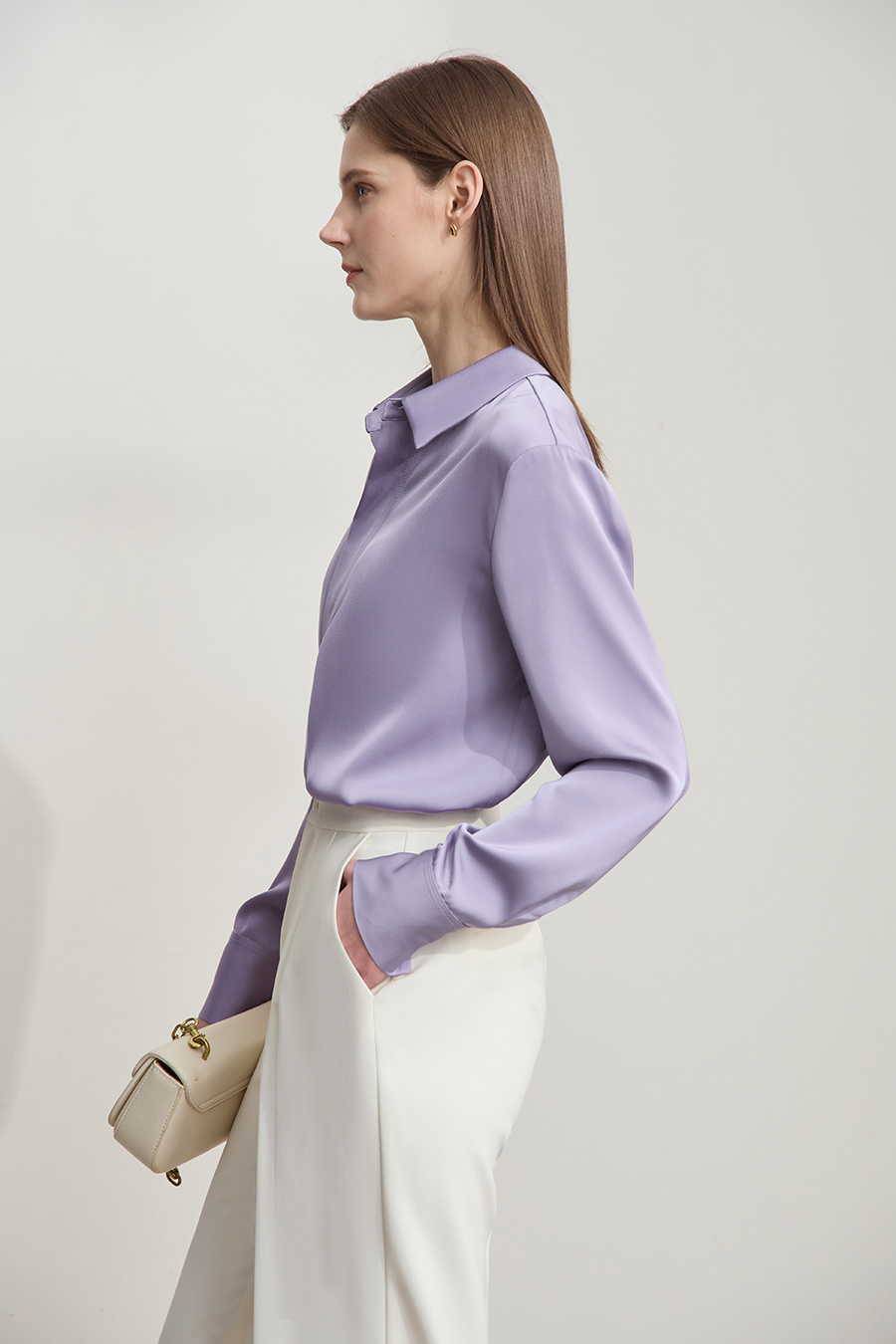 Satin Straight Leg Long Sleeve Shirt|AMII-AMII.com