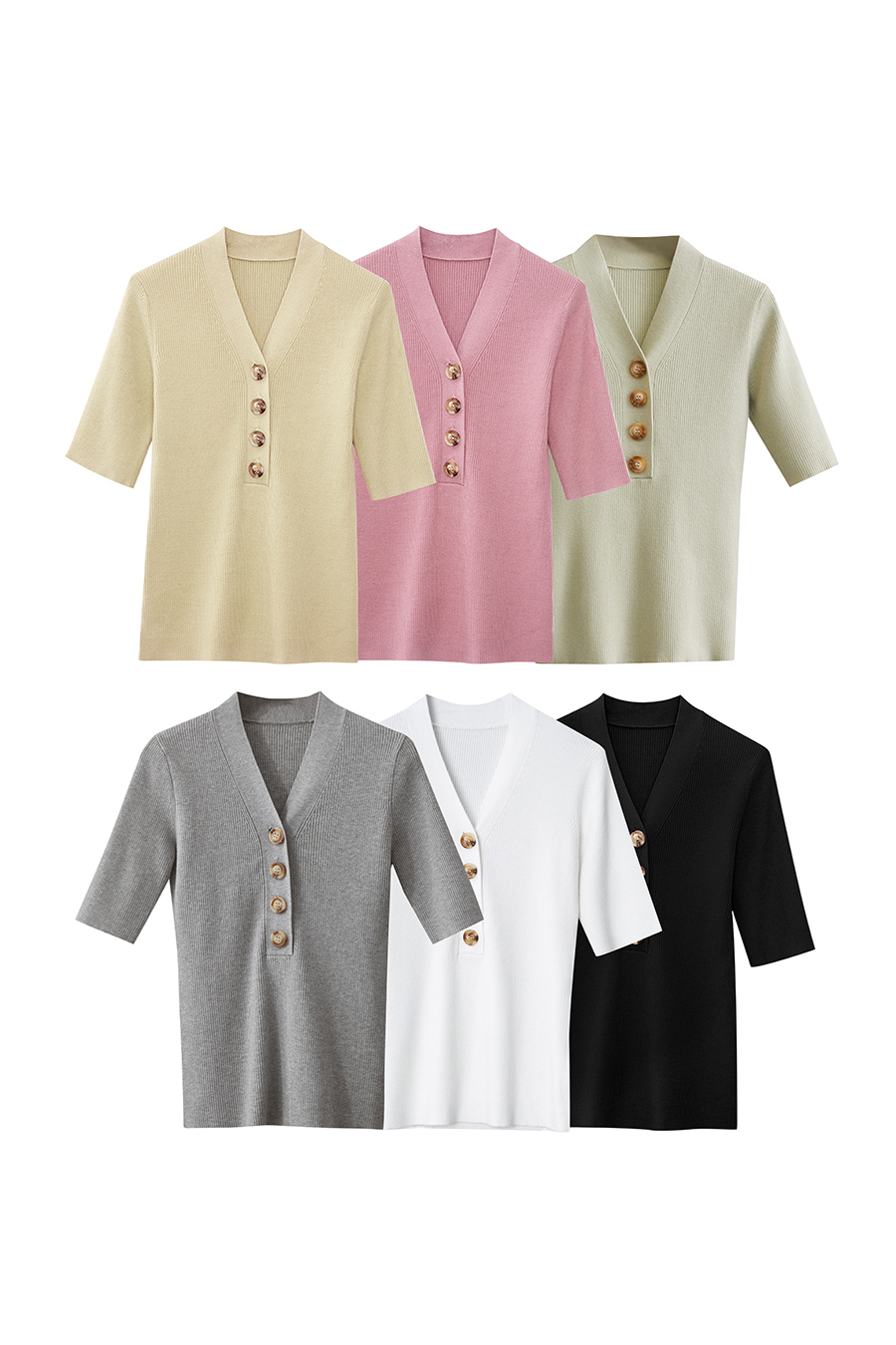 V-Neck Buttoned Knit Top|AMII-AMII.com