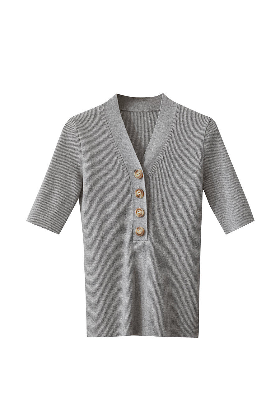 V-Neck Buttoned Knit Top|AMII-AMII.com