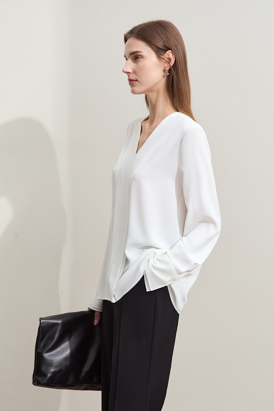 V-neck Ruffled Chiffon Blouse