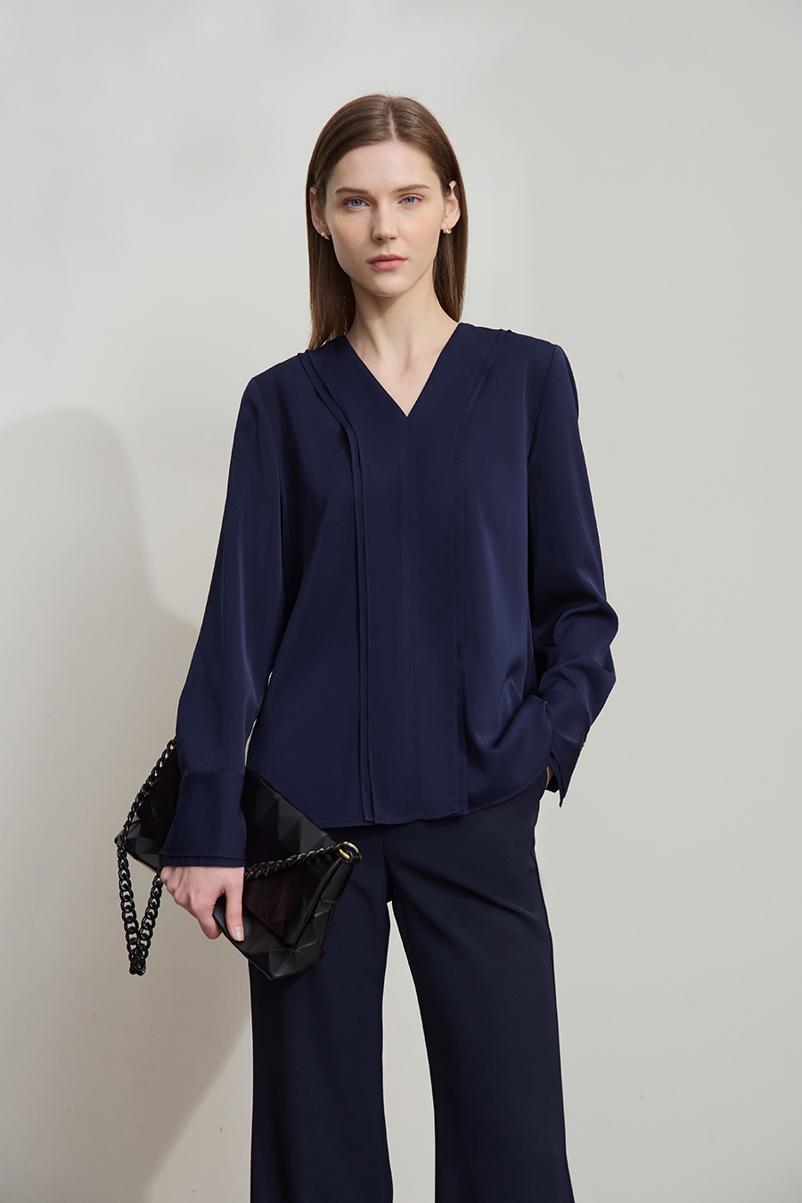 V-neck Ruffled Chiffon Blouse