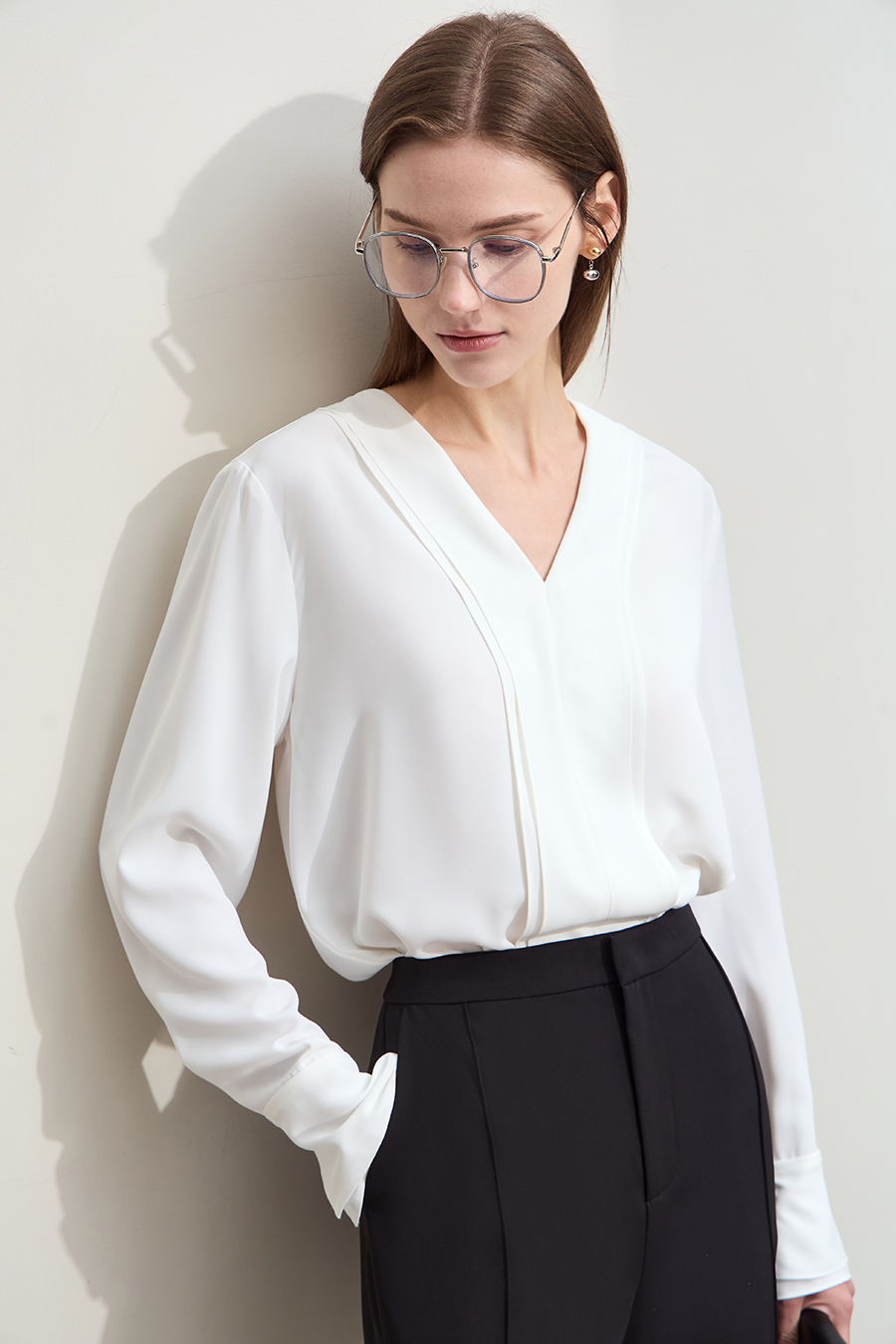 V-neck Ruffled Chiffon Blouse