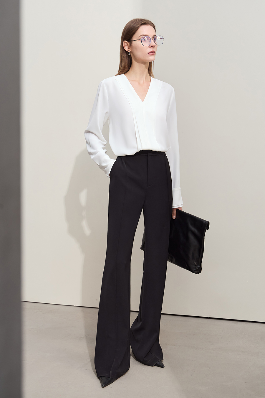 V-neck Ruffled Chiffon Blouse