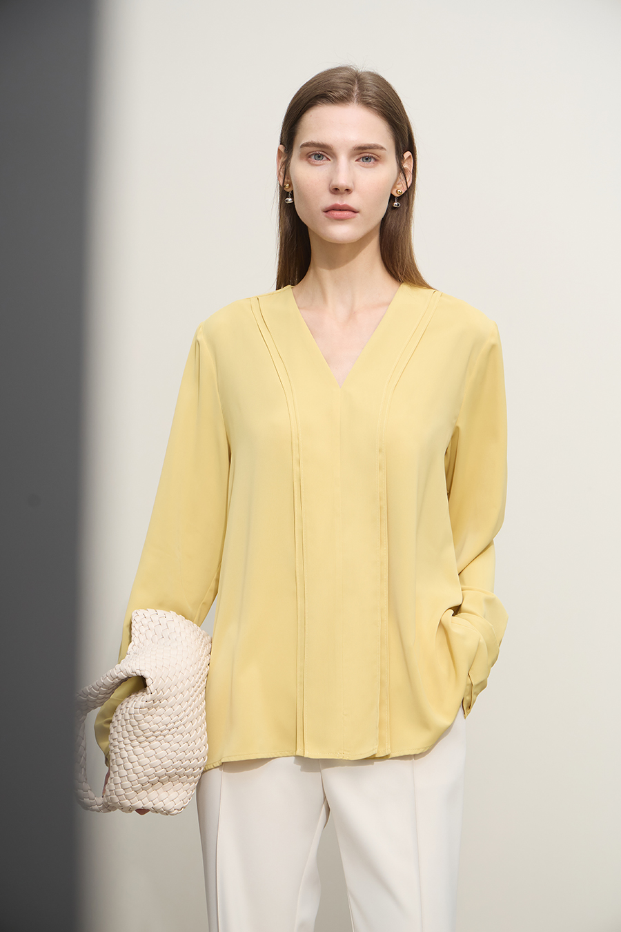 V-neck Ruffled Chiffon Blouse