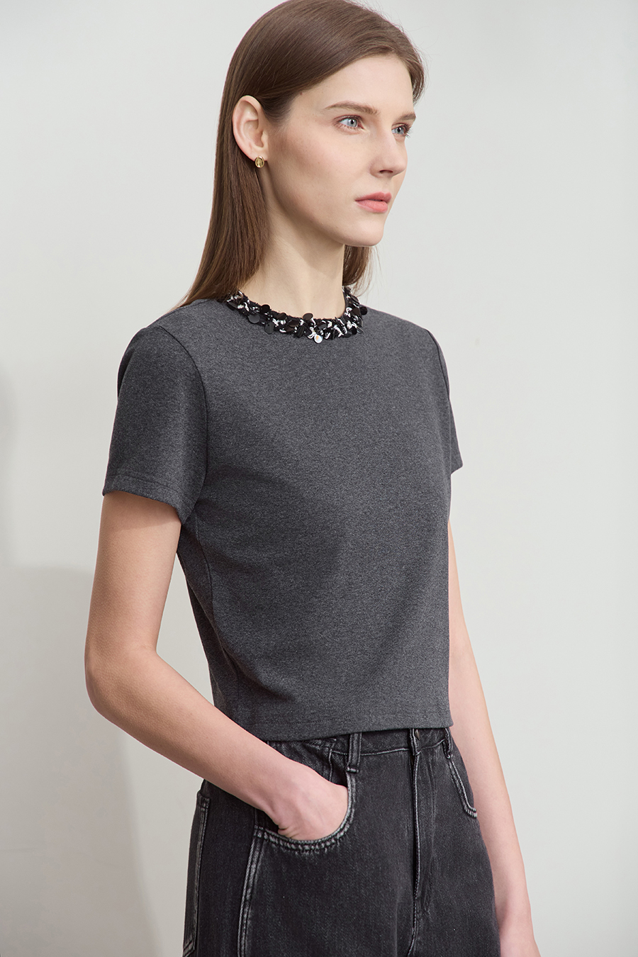 Bead & Sequin Decorated T-shirt