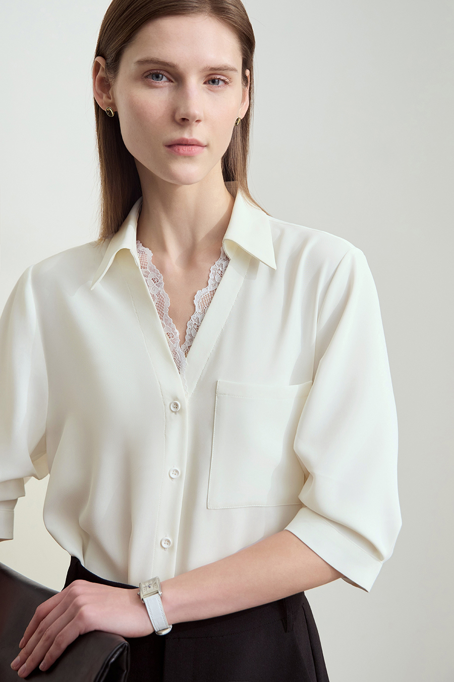 Lace Splicing Cool-touch Chiffon Blouse